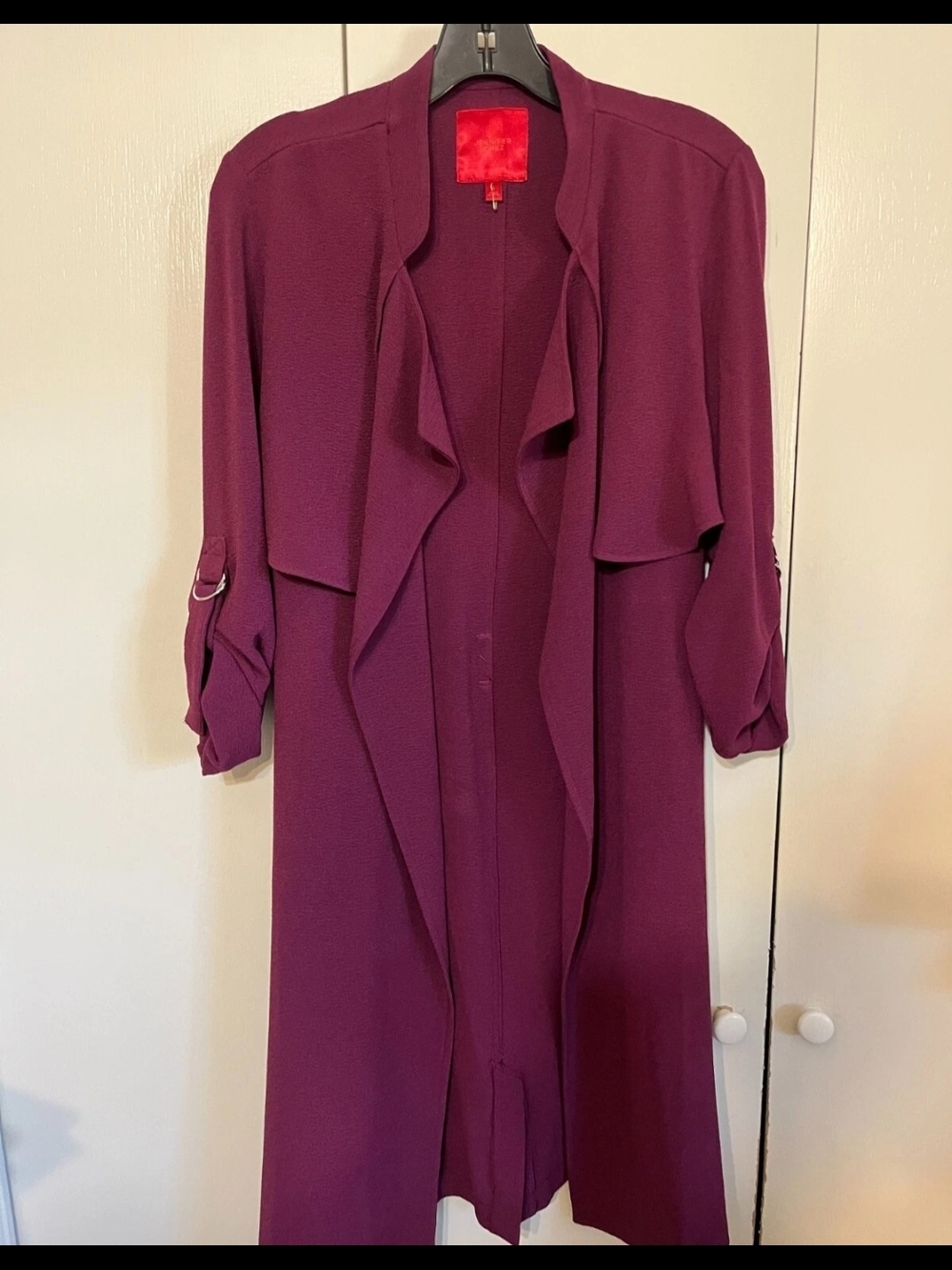 Women's Long Open Front Ruffle Duster Dress - Plum